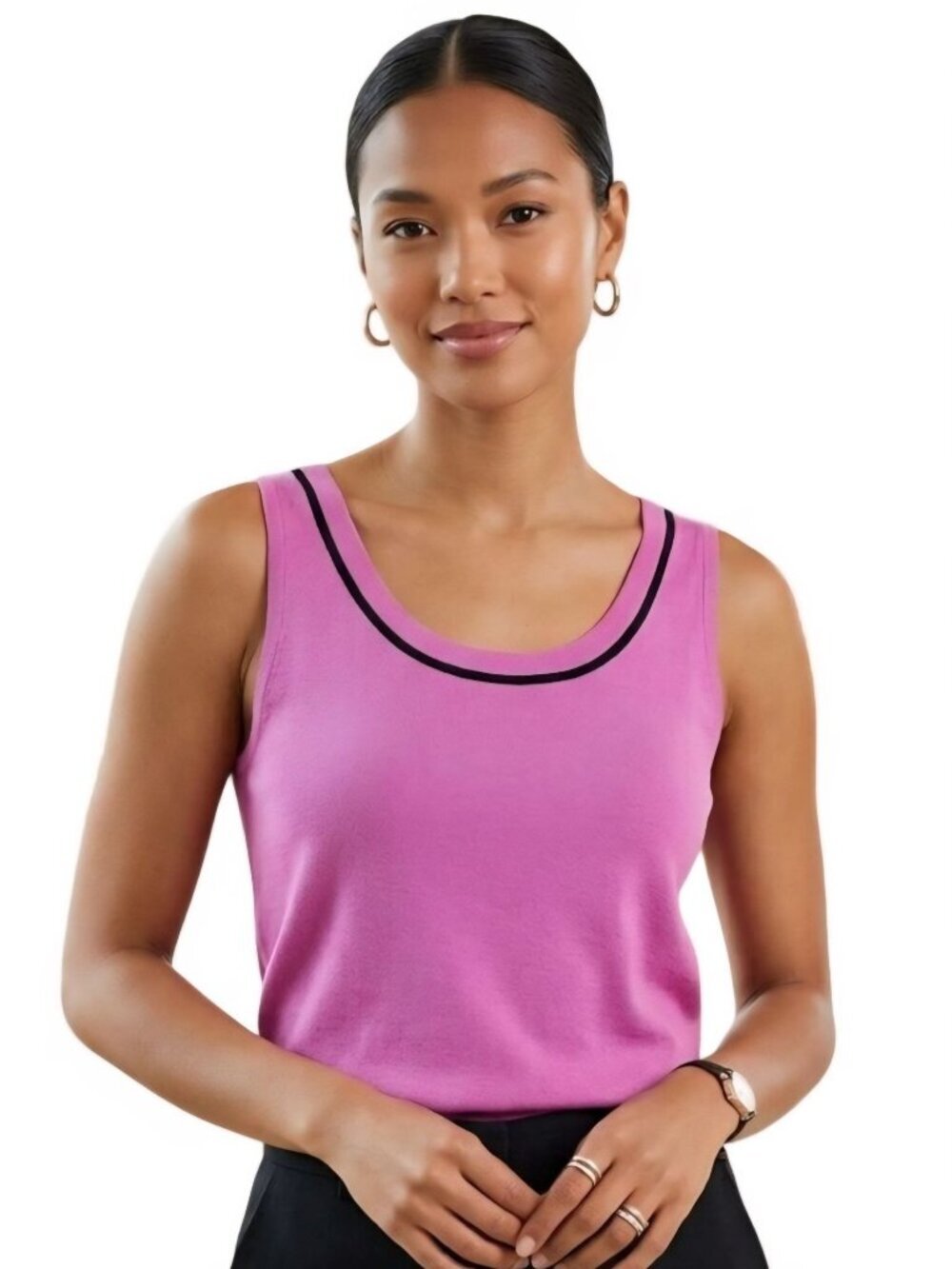St. John Santana Knit Wild Orchid Tank Quiet Luxury Sweater Size L